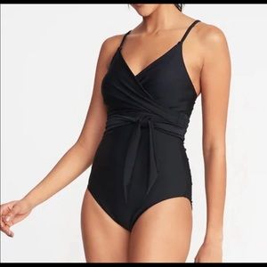 Black Wrap-Front Swimsuit one-piece